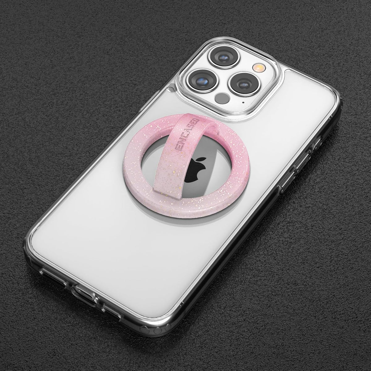2-Pack Set, Cute Phone Holder Grips Compatible with MagSafe - Magnetic Finger Loops for iPhone, Comfortable SoftTouch Silicone, Secure Fit (Clear Sparkle/Gradient Pink)