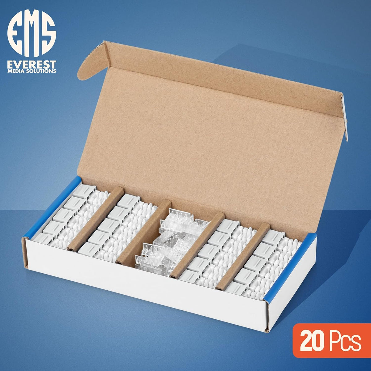 Everest 90° Angled RJ45 Cat6 Keystone Jacks 20-Pack in White - Slim Profile Female RJ45 Connectors - Cat 6 Keystone Jack - Compatible with 90° Angled Speed Termination Tool - easyJACK (B094WB91H3)