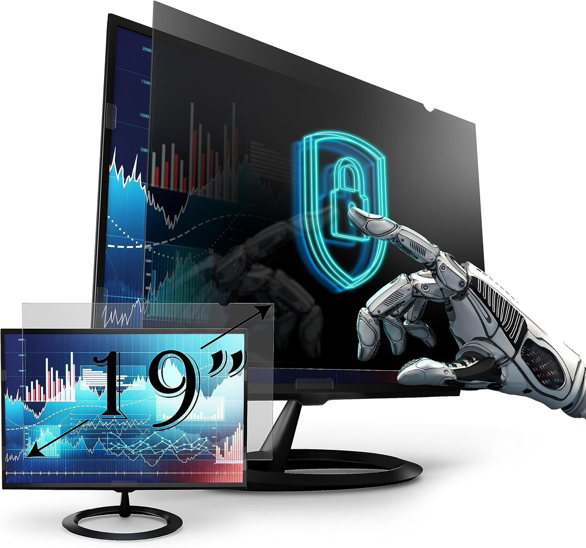 Privacy Screen Filter for 19 inches Desktop Computer Monitor, Screen Protector size is 16.1 inch width x 10.1 inch height. Anti Blue Light and Anti Glare