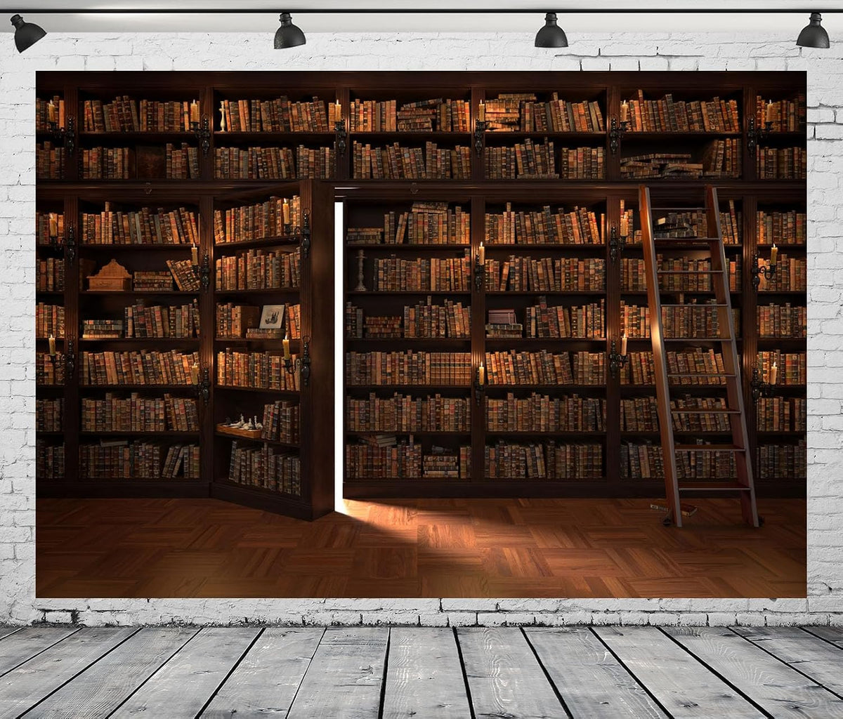 BELECO 5x3ft Fabric Mysterious Magic Library Backdrop Vintage Wooden Bookshelf Old Books Candles Stairs Book Stacks