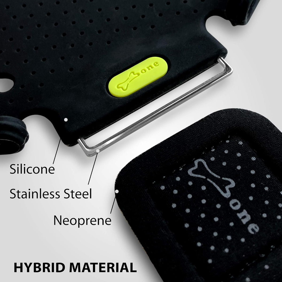BONE Run Tie, Running Cell Phone Holder, Skin-Friendly & Washable Silicone Sport Armband, Universal Workout Phone Carrier Compatible with Most Smartphone (Black - Size S/Arm Size 7.9-9.8'')