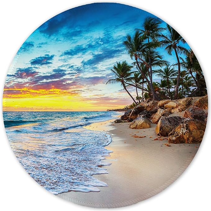 ITNRSIIET Round Mouse Pad with Stitched Edge Premium-Textured Waterproof Non-Slip Rubber Base Desktop Protection Mat Diameter 8.7 inches, Beach