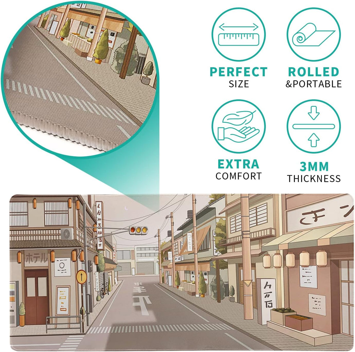 Tokyo Street Mouse Pad Anime Japanese Desk Mat Kawaii Large Gaming Mousepad XL Beige Cute Mousepad Gaming Non-Slip Rubber Base Stitched Edges Keyboard Mouse Mat Desk Pad for Office Home and Game