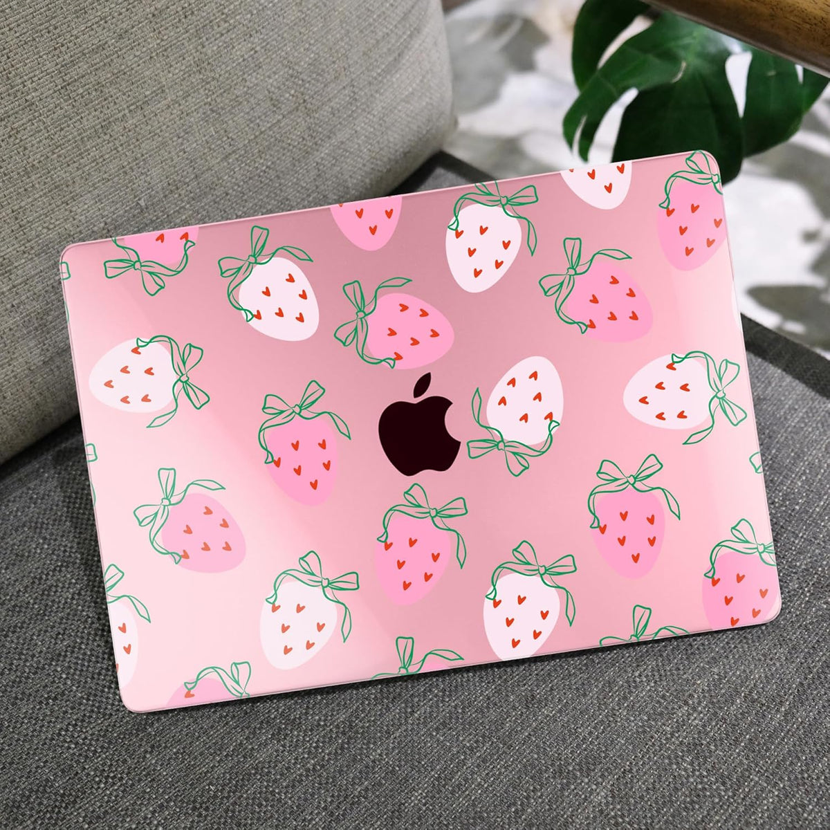MEEgoodo Case for MacBook Air M4/M3/M2 13.6 inch 2025 2024 2022, Fit Model A3240 A3113 A2681, Compatible with MacBook Air 13 inch, Laptop Hard Shell Case with Keyboard Cover, Strawberry & Bow