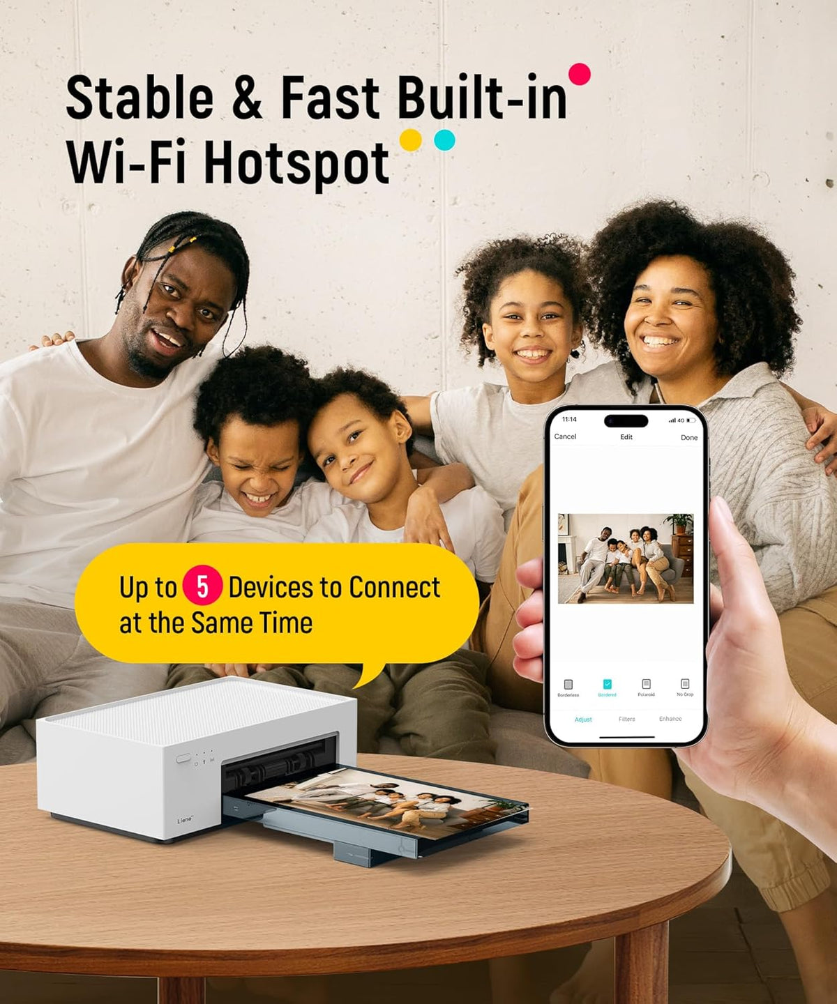 Liene 4x6'' Photo Printer, Wi-Fi Picture Printer, 20 Sheets, Full-Color Photo, Instant Phone Printer for iPhone, Android, Smartphone, Thermal dye Sublimation, Portable Photo Printer for Home Use