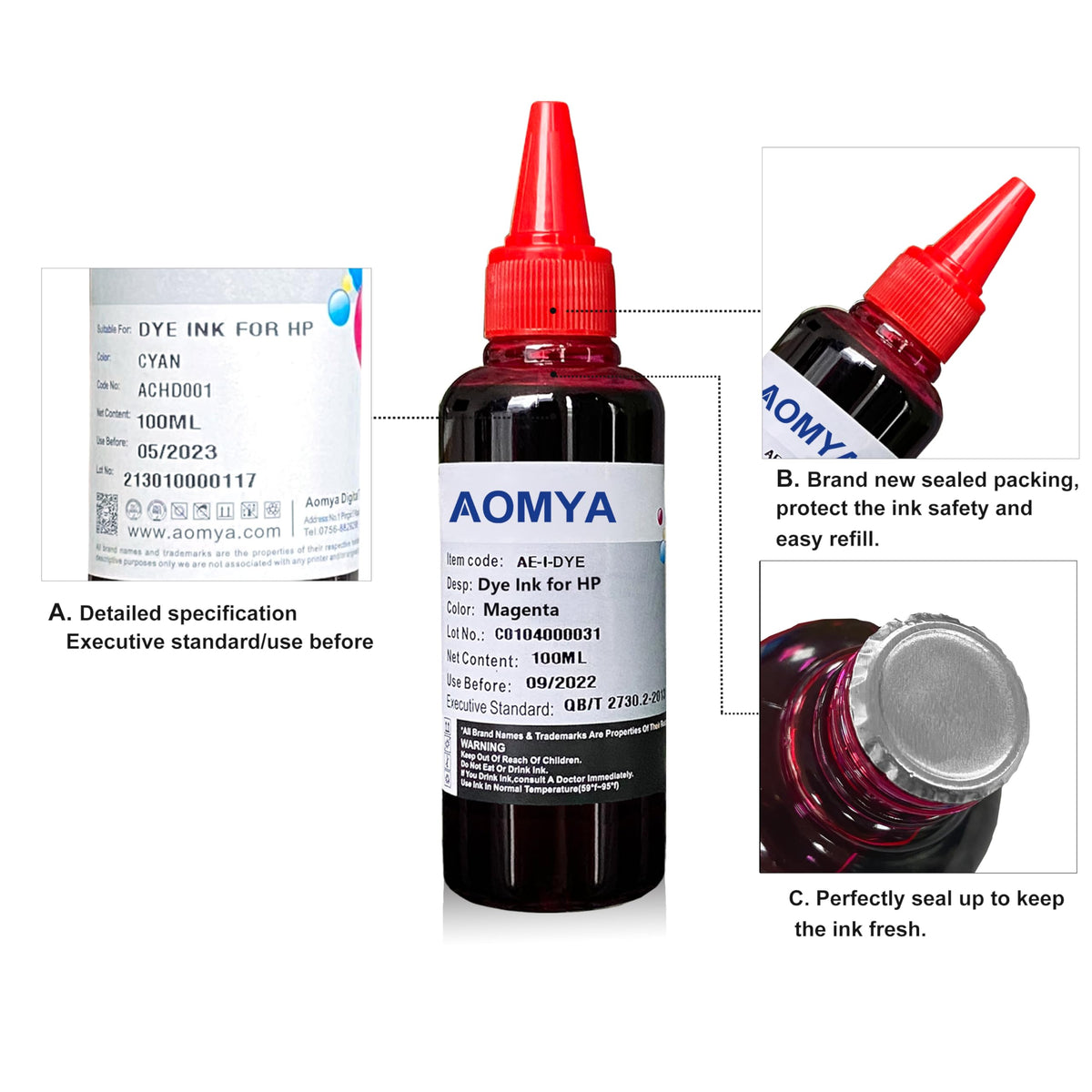 Aomya Ink Refill Kit 100ml for HP 67 61 65 60 62 63 910 920 901 902 932 933 934 940 952 94 95 96 Inkjet Printer Cartridges Refillable Ink Cartridges