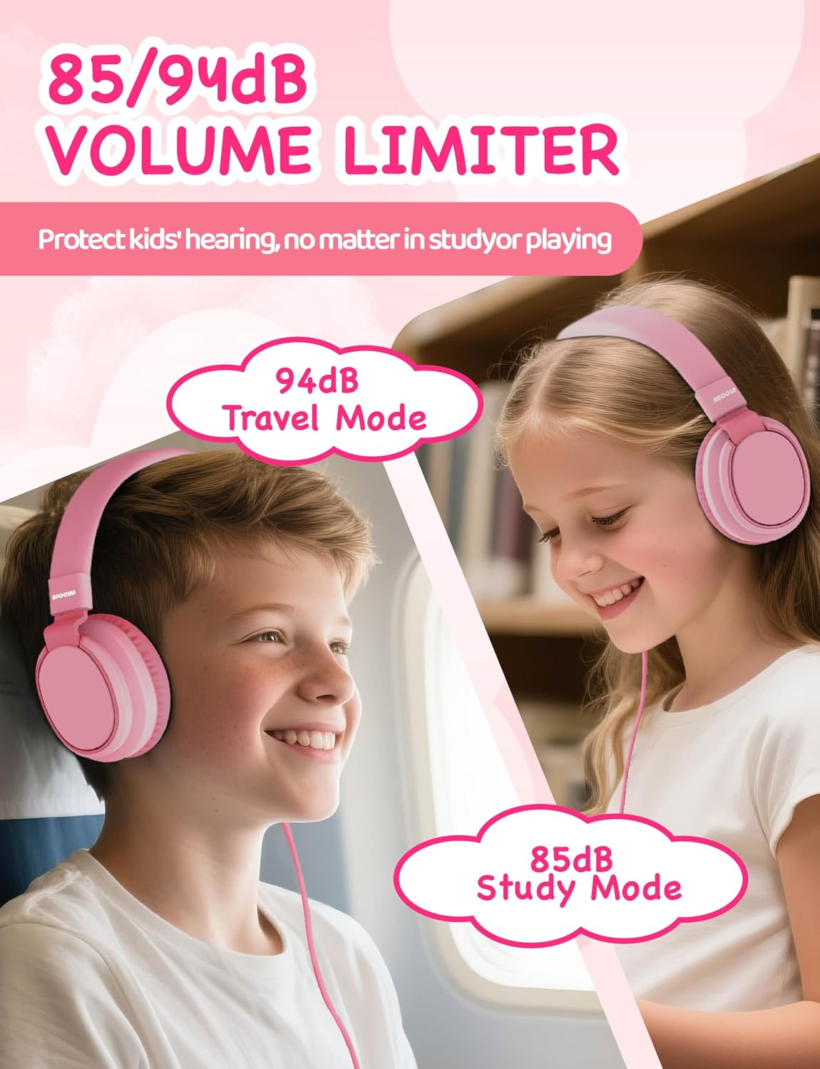 85/94dB Headset MIDOLA Kids Headphone Wired Volume Limited Over-Ear/On-Ear Foldable with Microphone Hearing Protection