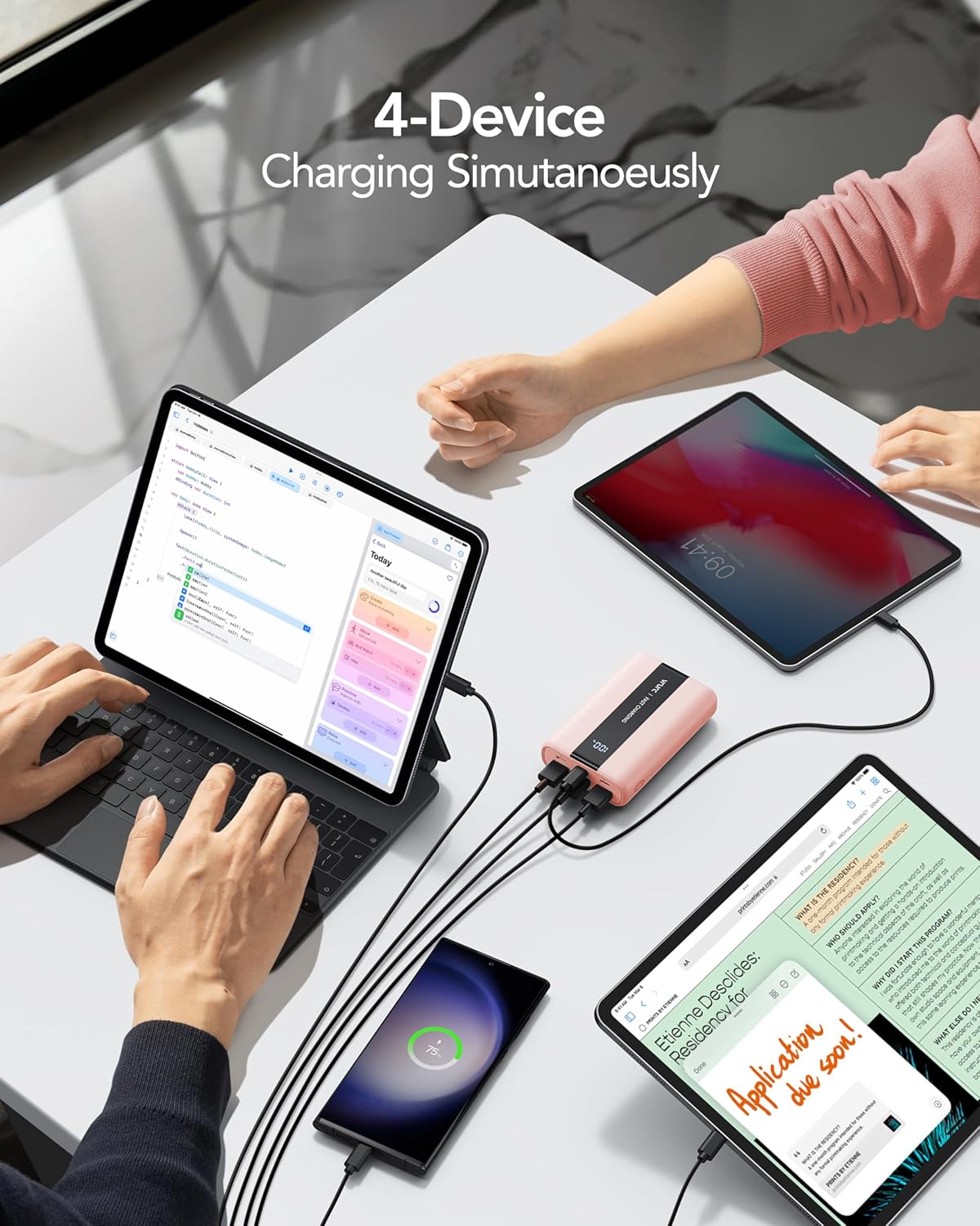 VRURC Portable Charger, 20000mAh Mini Power Bank,22.5W Fast Charging Battery Pack USB C, Small Travel Charging Bank with 4 Outputs Compatible iPhone 16 15 14 13,Samsung,Android,etc-Pink