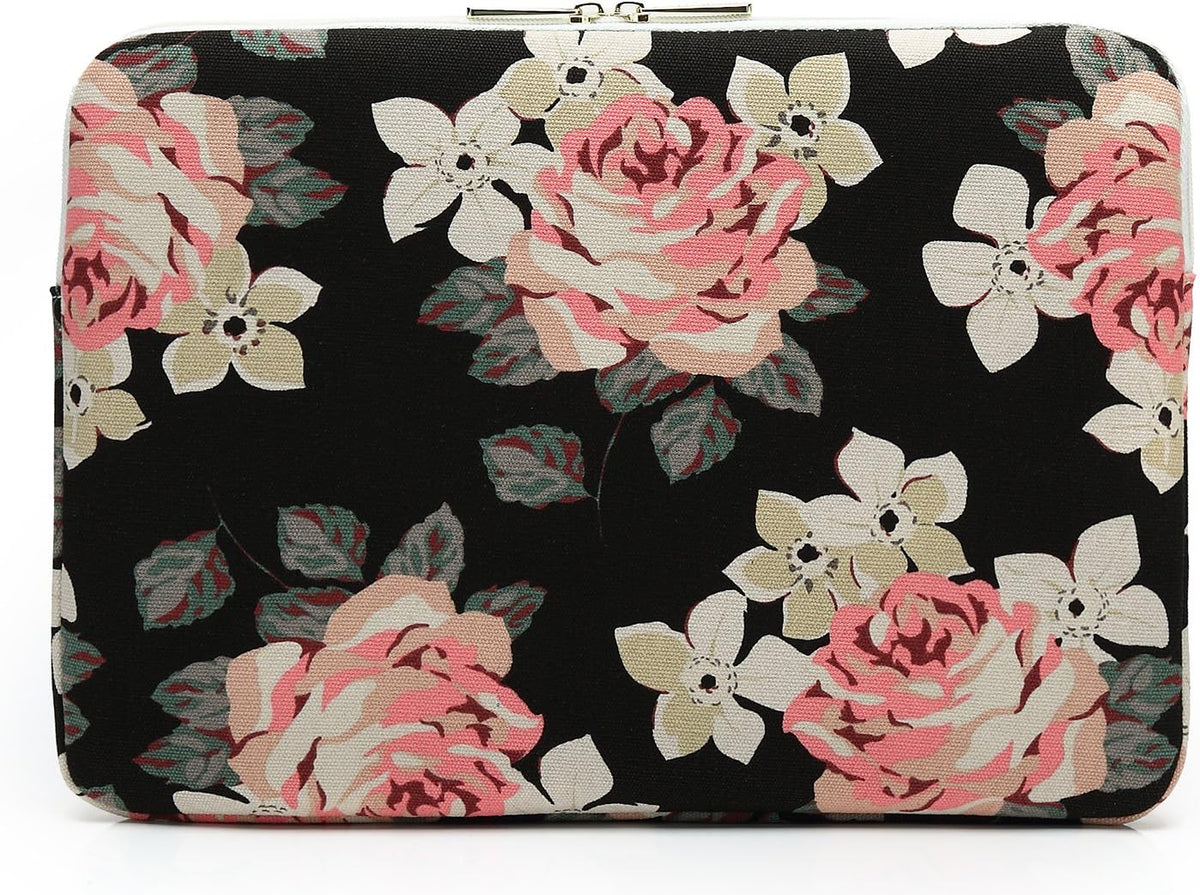 Canvaslove Pink Rose Pattern Laptop Sleeve Case Bag with Pocket for MacBook Pro 14 inch and 14 inch Laptop