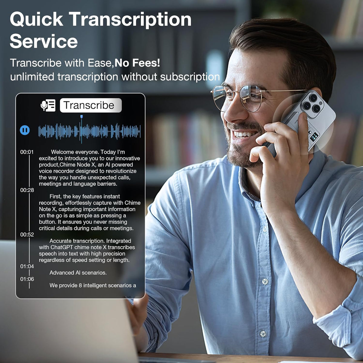 AI Voice Recorder Call Chatgpt, Digital Voice Recorder Support Free Audio Transcription and Text Summary,APP and Web Sync,107 Languages, 60H Recording, Applicable to Lecture, Meeting, Interview, etc