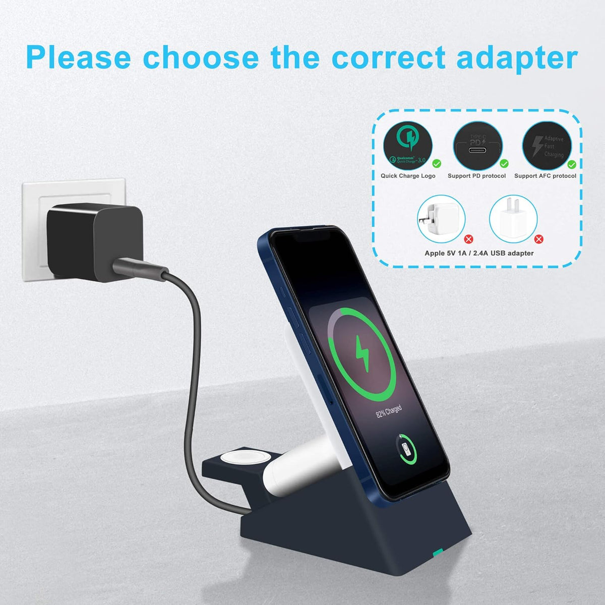 Suitable for iPhone MagSafe Battery Park Wireless Charging Stand, 3in1 Charging at The Same time. Support PD20W Output. Compatible with Apple Watch/Airpods Charging