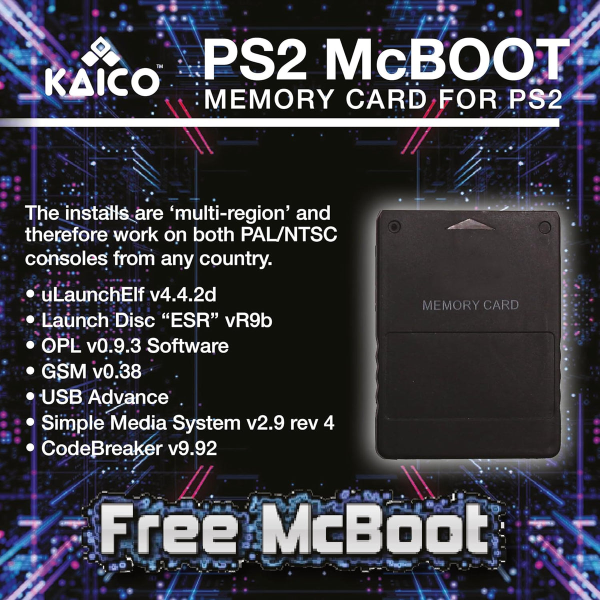 Kaico Free McBoot 8MB PS2 Memory Card – FMCB 1.966 for PS2 Console – Free McBoot PS2 Plug & Play – Memory Card PS2 Softmod Solution