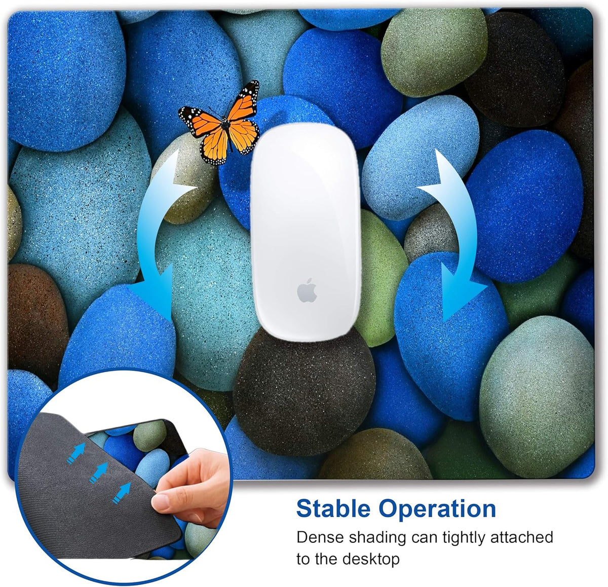Pebbles and Butterfly Mouse pad Personalized Computer Mouse Pads Office Decoration Accessories Gift Non-Slip Rubber Mousepad for Laptop
