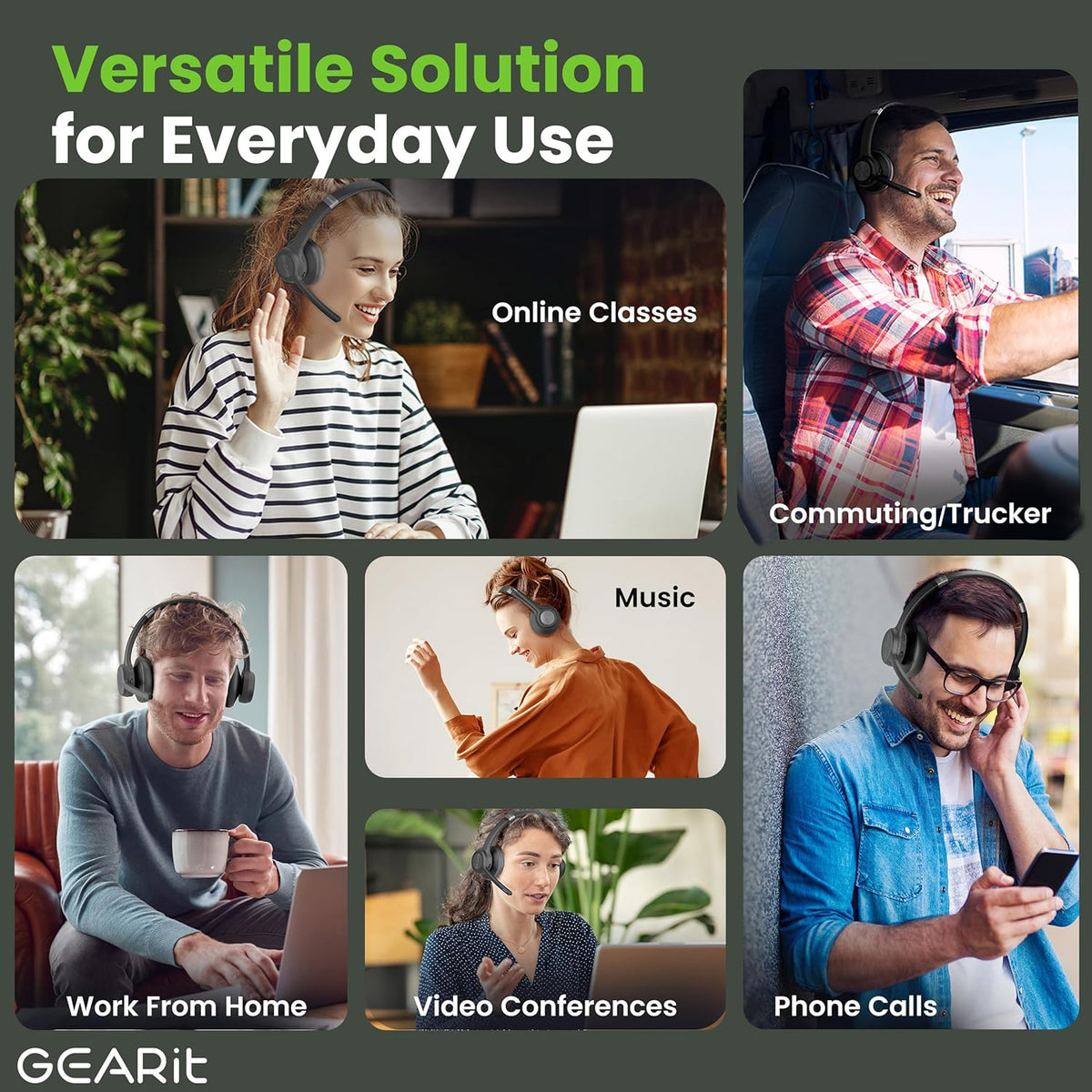 GEARit Wireless Headset with Mic - Stereo 5.4 Bluetooth Headphones with Advanced AI Noise Cancelling Microphone for Work, Home, Computers & Phone Calls - Dual Connect, PC Headset with Mute Button