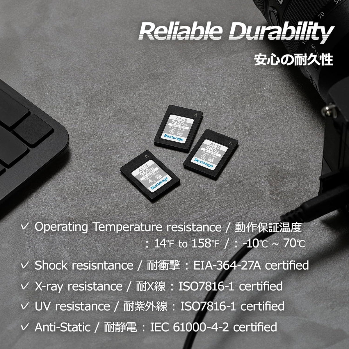 Nextorage 480GB CFexpress Type A VPG200 Japanese Brand Max. Write Speed 950MB/s Max. Read Speed 950MB/s Sony Alpha Series Compatibility Confirmed NXA1SE480G Memory Card for Camera