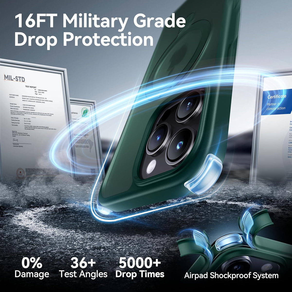 CASEKOO Designed for iPhone 16 Pro Case with Magnetic Invisible Stand [Military Drop Protection] [Compatible with MagSafe] Shockproof Slim Translucent Matte Case 6.3 Inch, Green