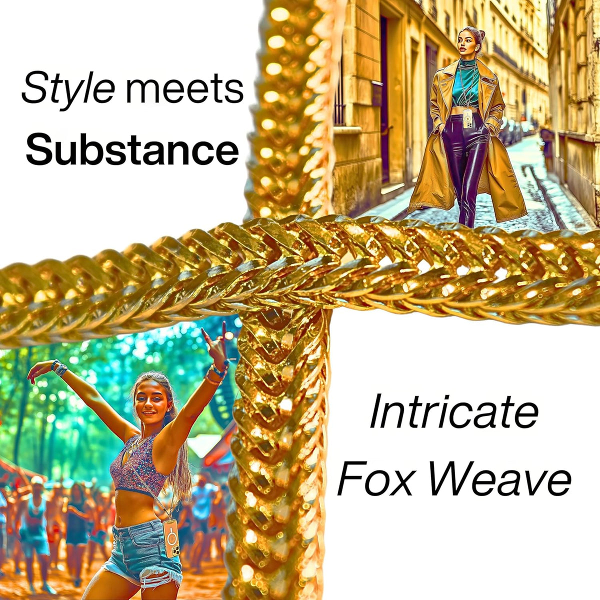 Crossbody Phone Chain - Secure Tether - Trendy Gold-Colored Foxtail - Hands-Free Chic Phone Lanyard Strap - Anti-Theft - Universal Compatability