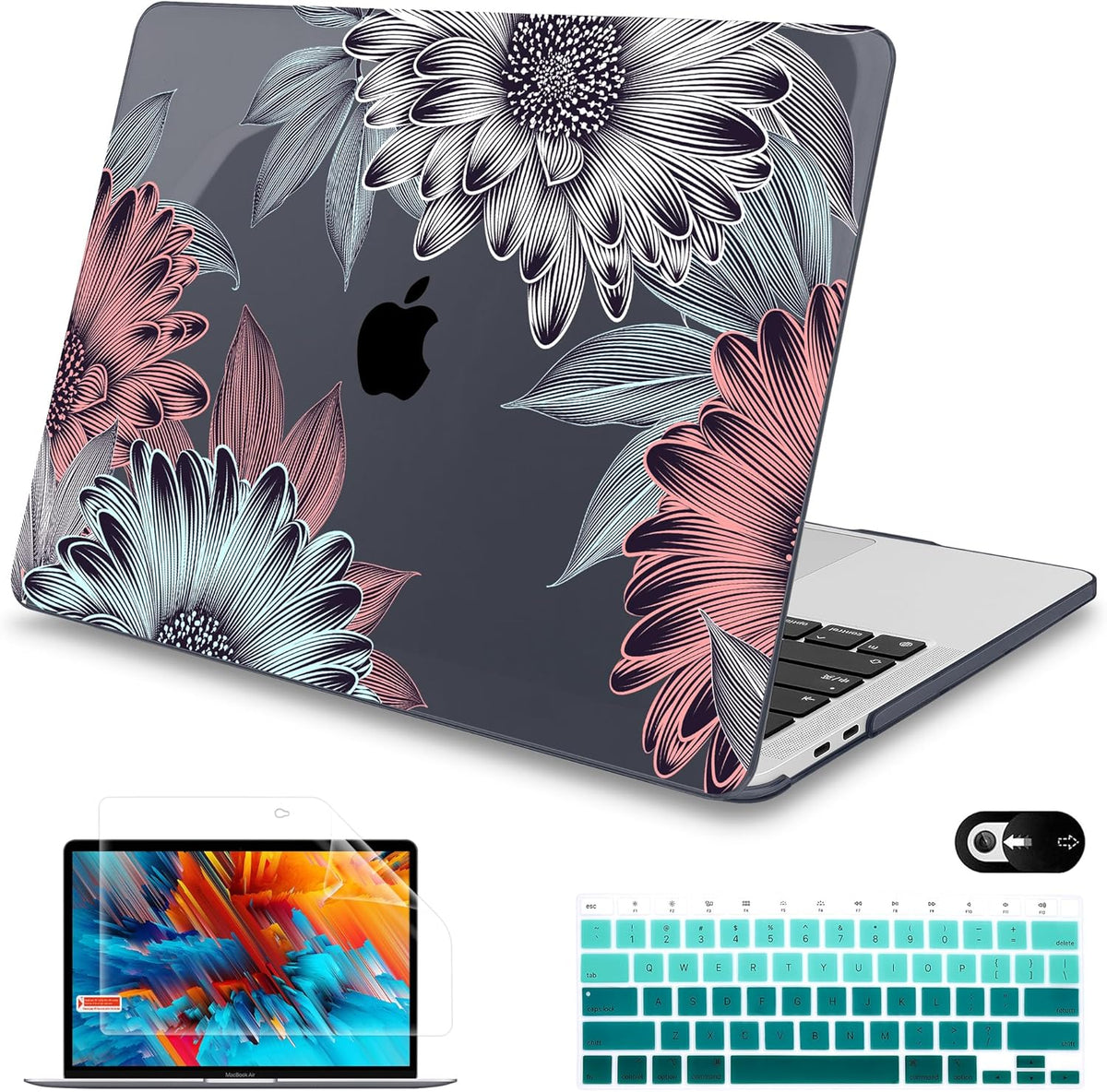 Mektron for MacBook Air 13 Case A1466/A1369 (2010-2017 Release), Snap-on Plastic Hard Shell Cover for MacBook Air 13.3 inch with Keyboard Cover,Blooming Chrysanthemums