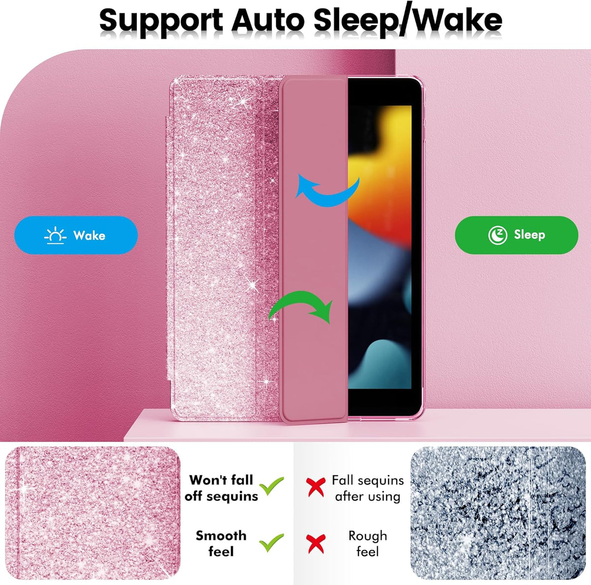 INFILAND 9th/8th/7th 2021/2020/2019 10.2 inch, 7/8/9 for iPad Generation Case Glitter Slim Protective Cover with Clear