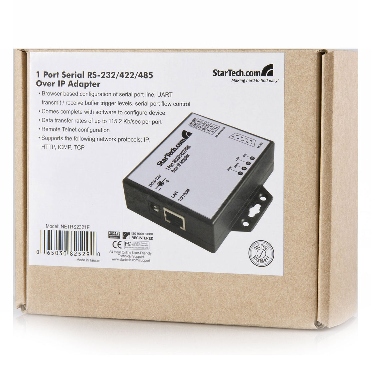 StarTech NETRS2321E 1 Port RS-232/422/485 Serial over IP Ethernet Device Server