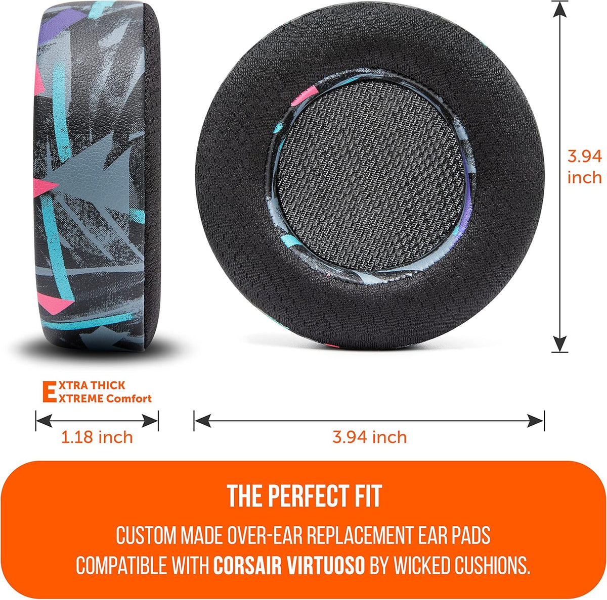 WC Freeze Virtuoso PadZ and Silicone BandZ Bundle Pack for Corsair Virtuoso Headphones | Cooling Gel Replacement Earpads and Silicone Headband Cover | 90's Black
