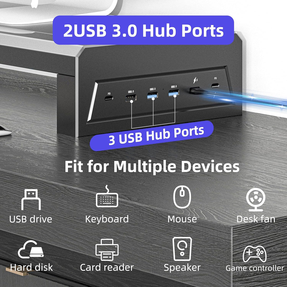 Computer monitor stand Laptop Desk Shelf & Monitor Riser ，27.55 inches,22W charging , 2 USB 3.0 , and 1 USB 2.0， Monitors/PC/Laptop/Computer Space Saver Organizer ，Heavy Duty Gift Gaming Studio Office (USB Hub Fast Charging Version, 700mm)
