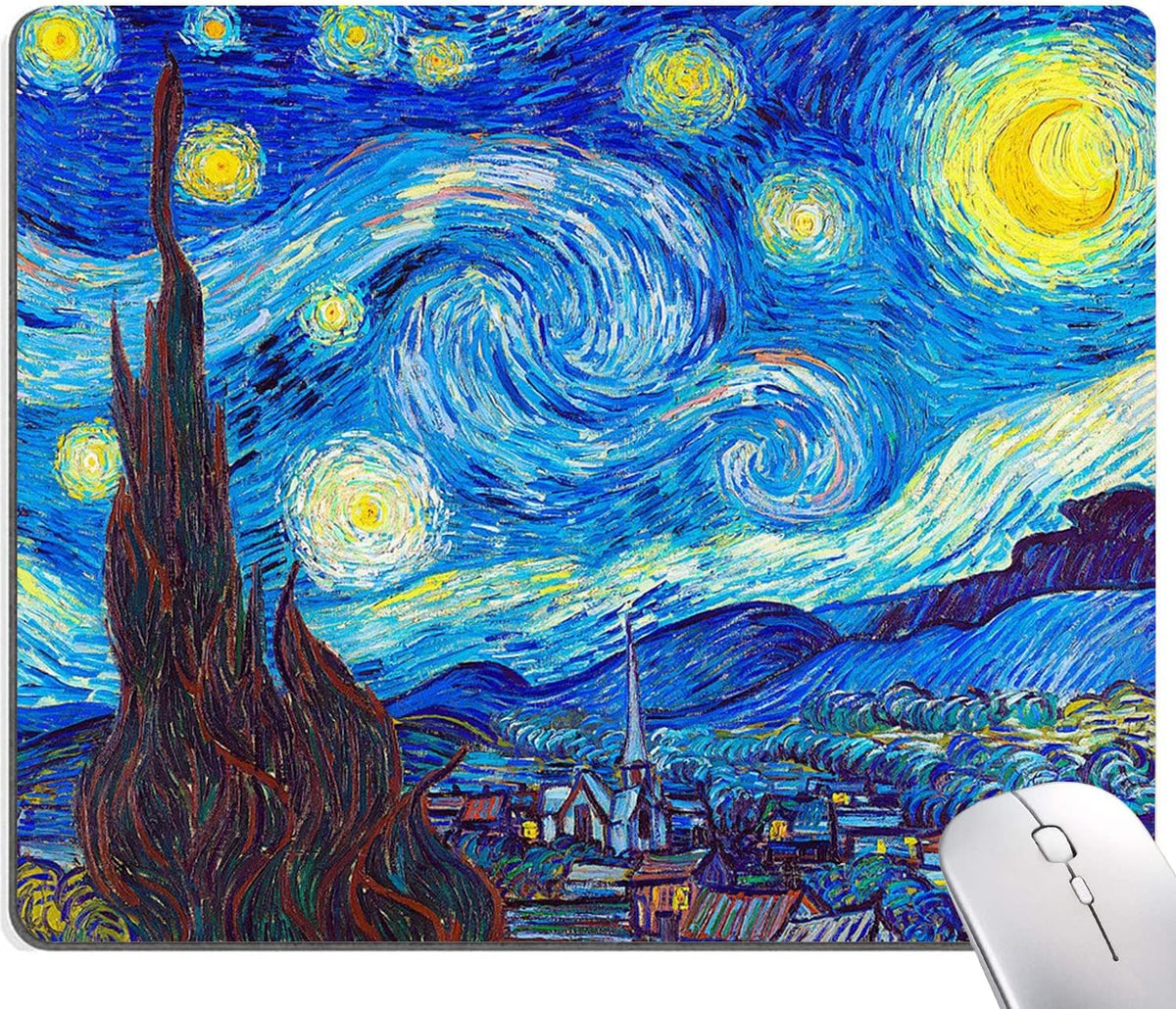 Hokafenle Mouse Pad, Oil Painting Mouse Pad with Van Gogh Starry Sky Design, Premium-Textured Mousepad Square Waterproof Mouse Mat Non-Slip Rubber Base Mouse Pads for Office Laptop