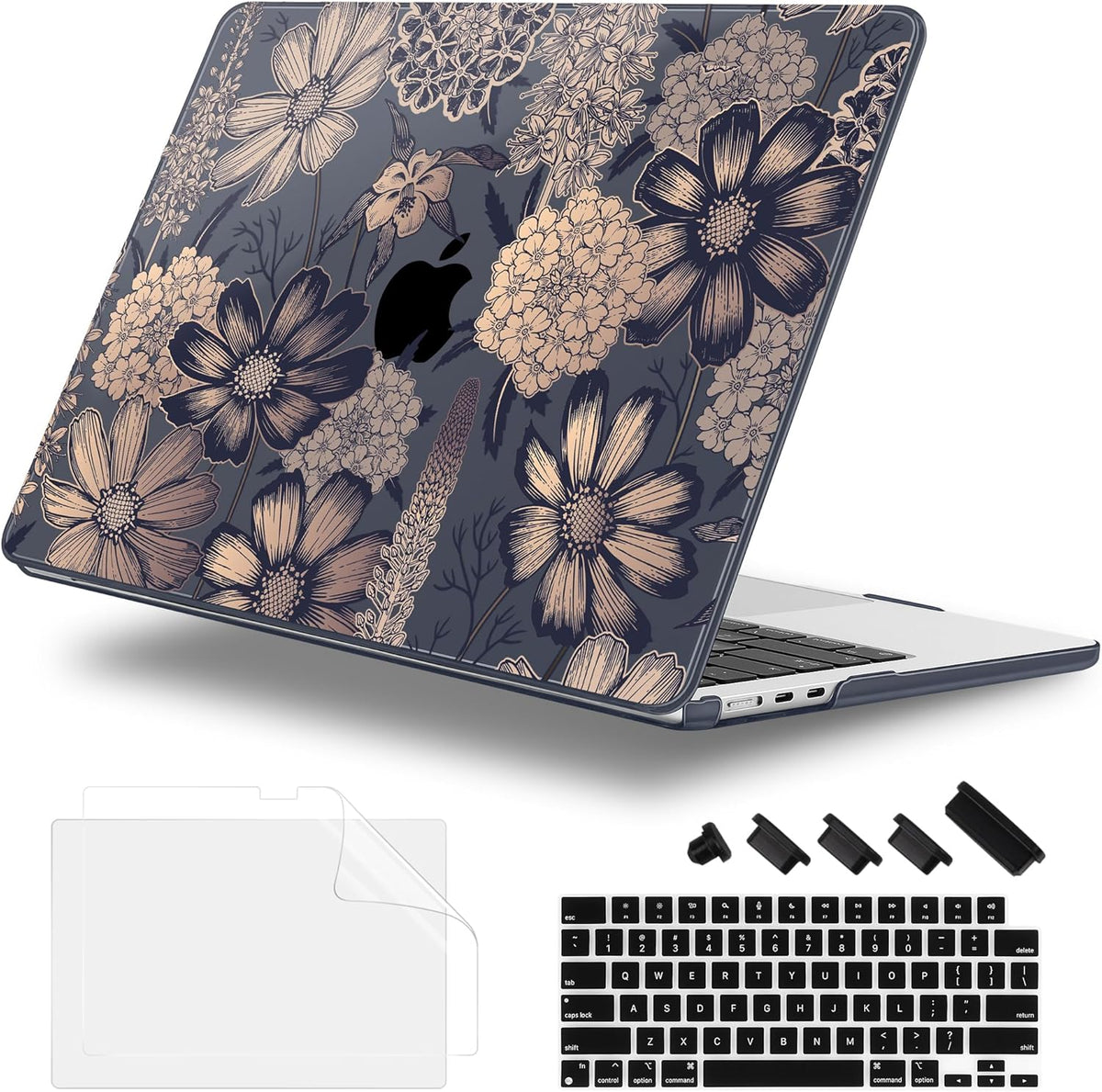 Case for MacBook Air 15 Inch 2025 2024 2023 Release M4 A3241 M3 A3114 M2 A2941, Hard Shell with Screen Protector & Keyboard Cover, Compatible with Touch ID - Spring Floral