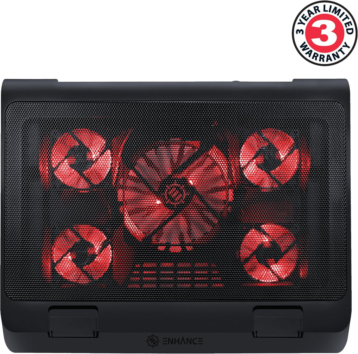 ENHANCE Gaming Laptop Cooling Pad Stand with LED Cooler Fans , Adjustable Height , & Dual USB Port for 17 inch Laptops - 5 Ultra Quiet High Performance Fans 2630 RPM & Built-In Bumpers - Red